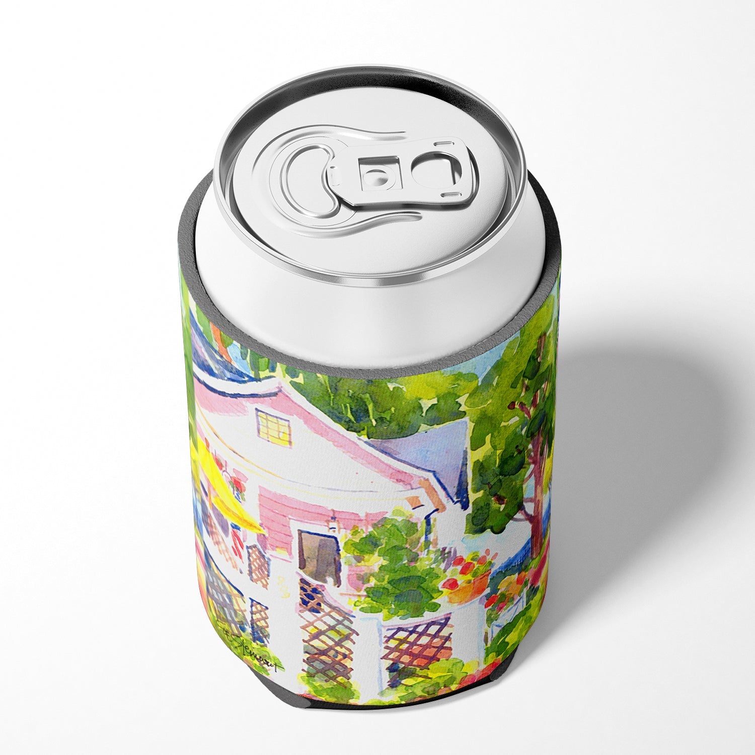 White Cottage at the beach Can or Bottle Hugger Cooler Sleeve for Standard 12 oz Cans, Insulated Foam Beer & Soda Can Hugger Reusable