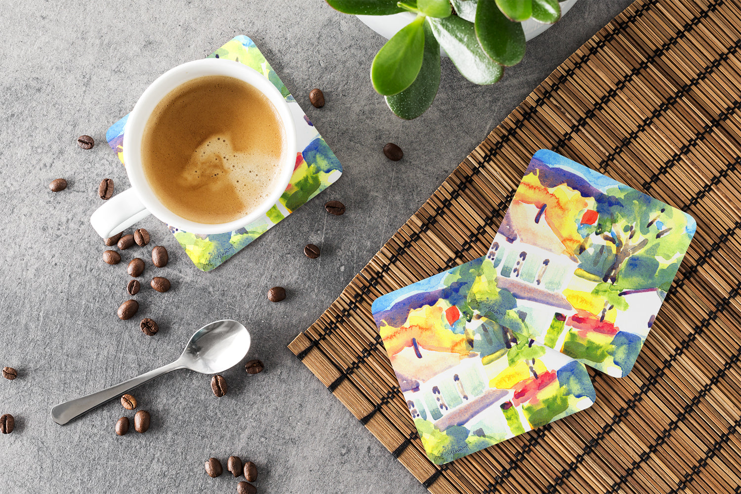 Houses Foam Coasters Set of 4 Cup Coasters for Indoor Outdoor, Tabletop Protection, Anti Slip, Mouse pad Material