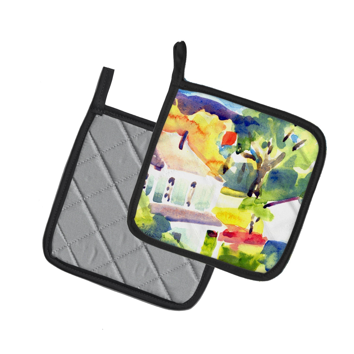 Houses Pot Holder Set of 2 Heat Resistant Quilted Hot Pads 7.5 x 7.5 Inch, Insulated Kitchen Trivets for Cooking & Baking