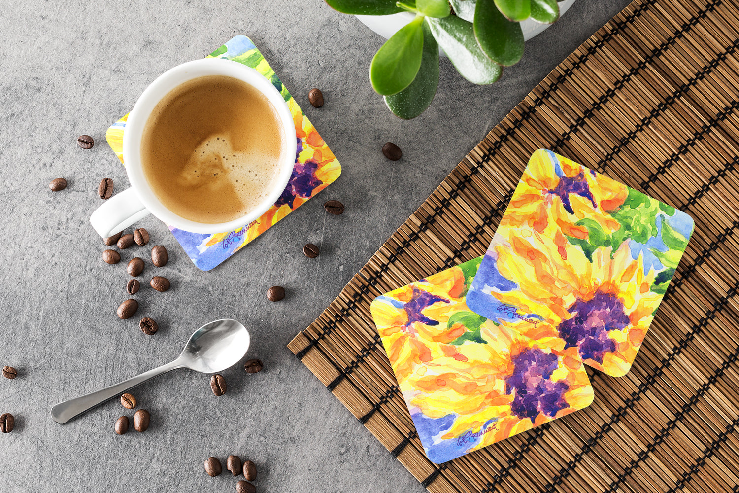 Flower - Sunflower Foam Coasters Set of 4 Cup Coasters for Indoor Outdoor, Tabletop Protection, Anti Slip, Mouse pad Material