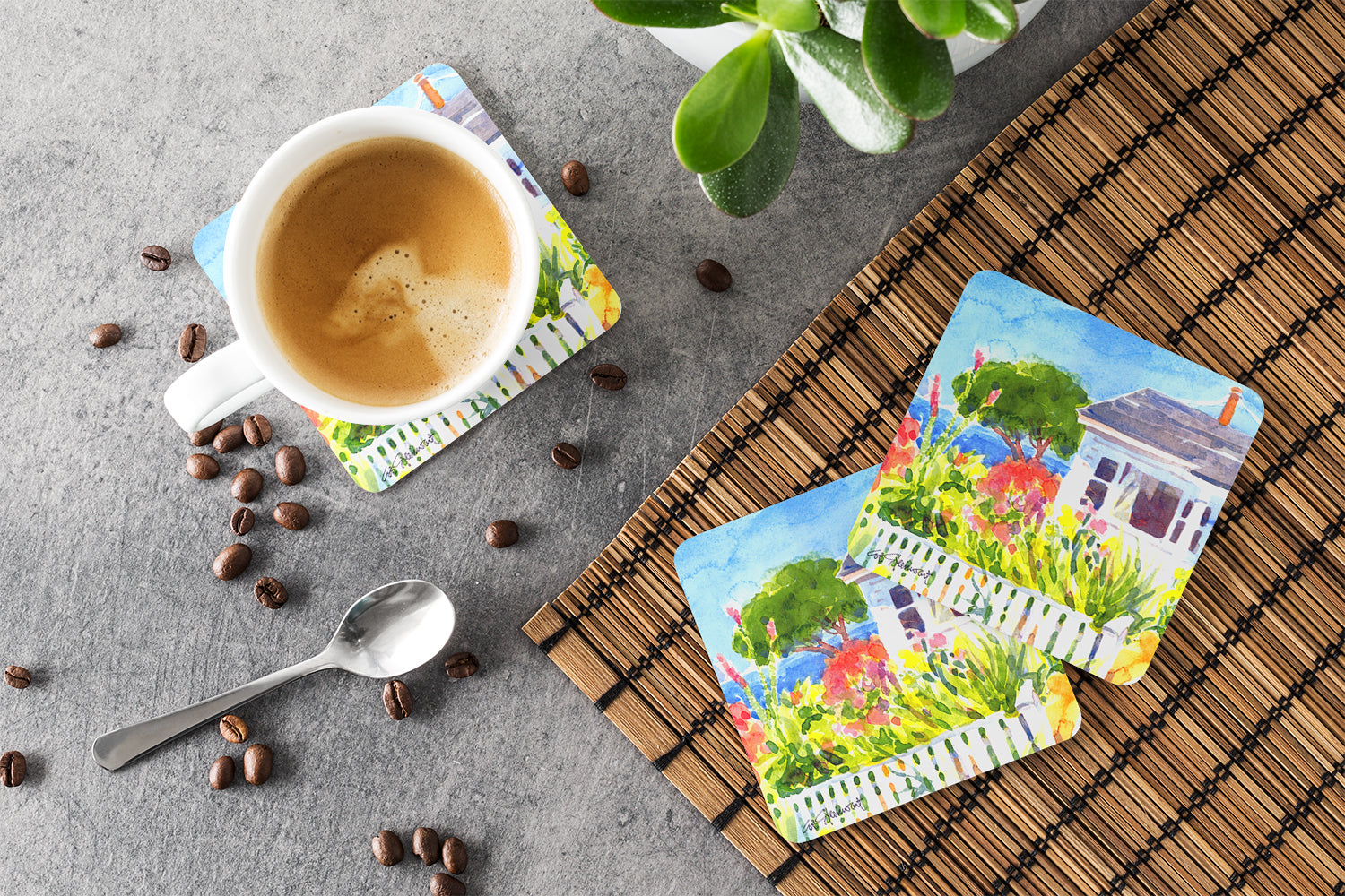 Houses Foam Coasters Set of 4 Cup Coasters for Indoor Outdoor, Tabletop Protection, Anti Slip, Mouse pad Material