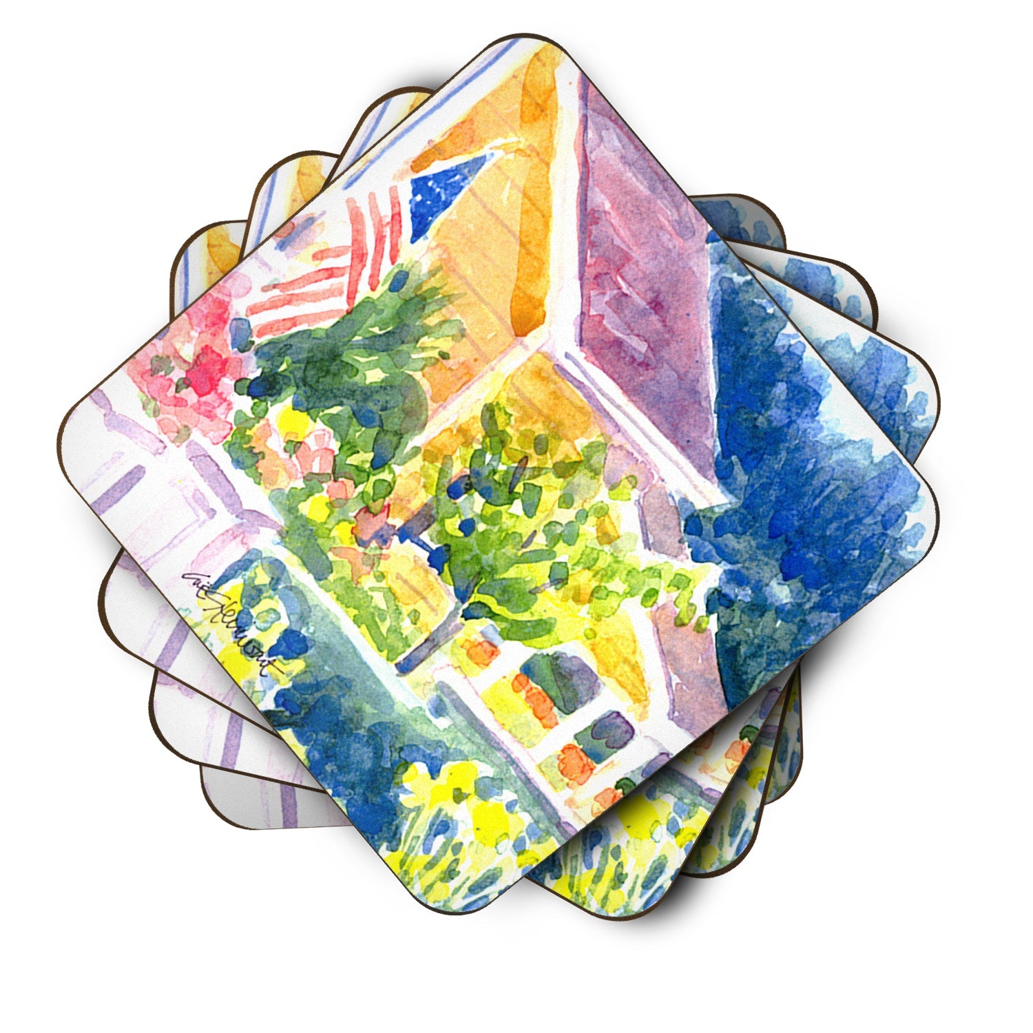 Houses Foam Coasters Set of 4 Cup Coasters for Indoor Outdoor, Tabletop Protection, Anti Slip, Mouse pad Material