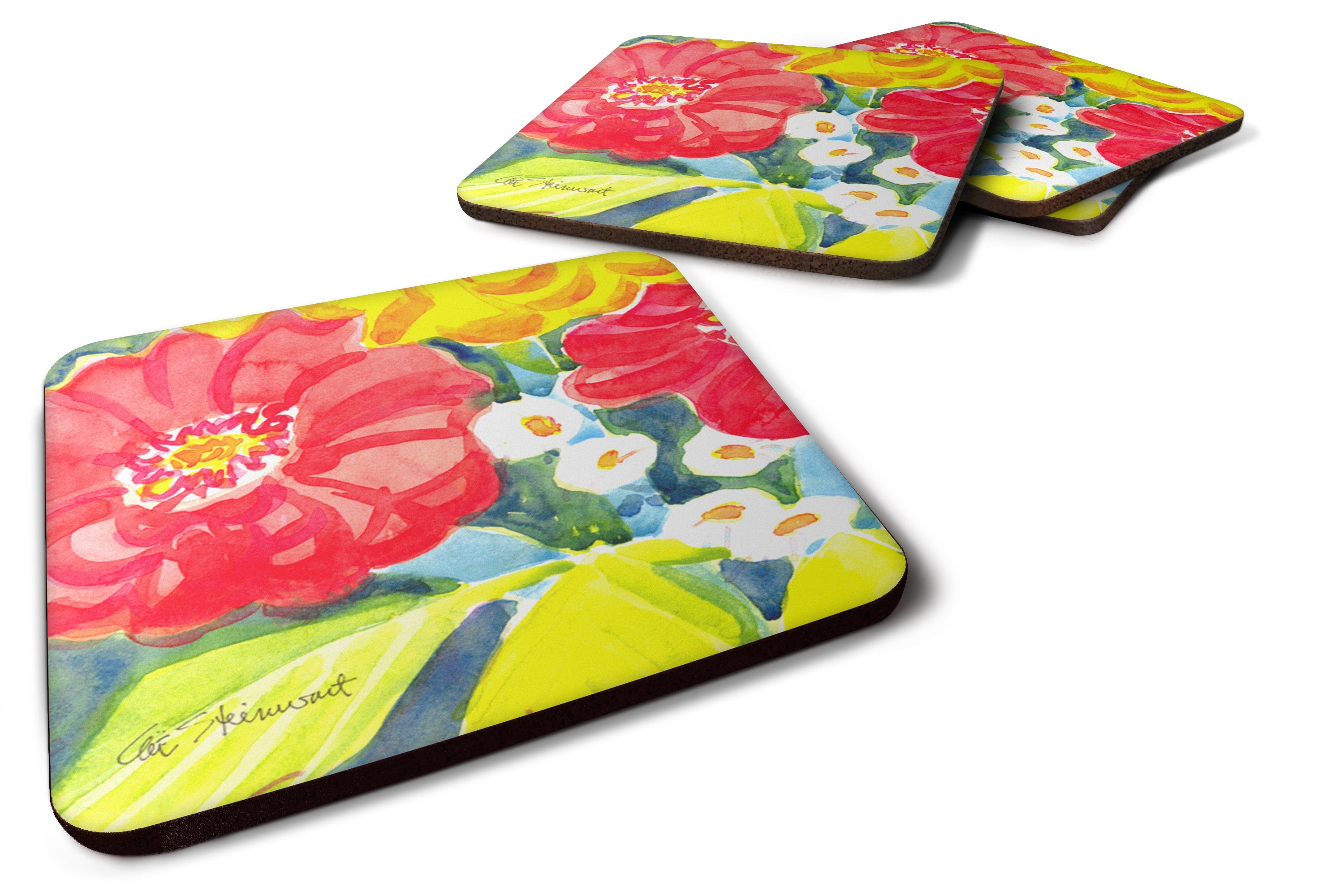 Flower Foam Coasters Set of 4 Cup Coasters for Indoor Outdoor, Tabletop Protection, Anti Slip, Mouse pad Material