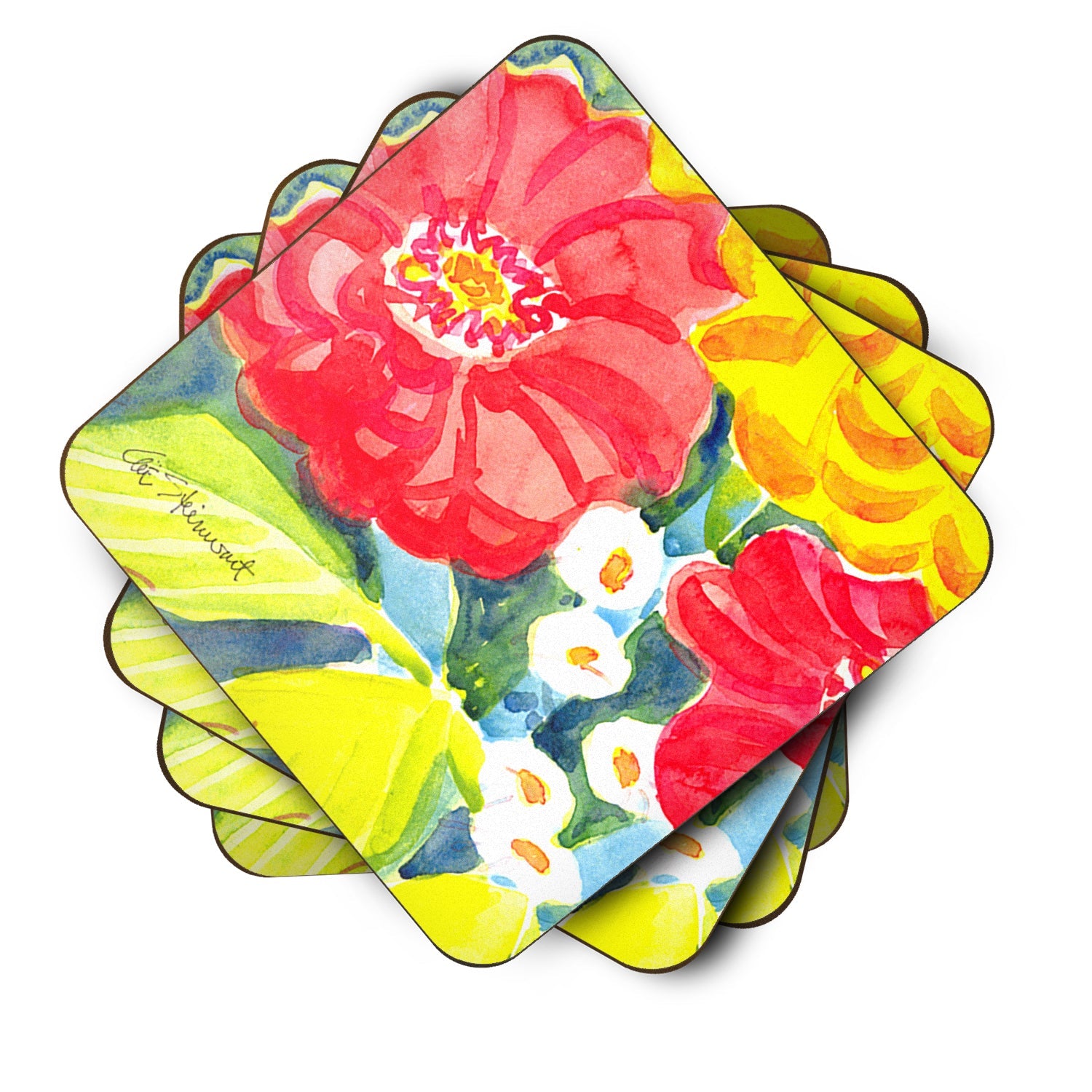 Flower Foam Coasters Set of 4 Cup Coasters for Indoor Outdoor, Tabletop Protection, Anti Slip, Mouse pad Material