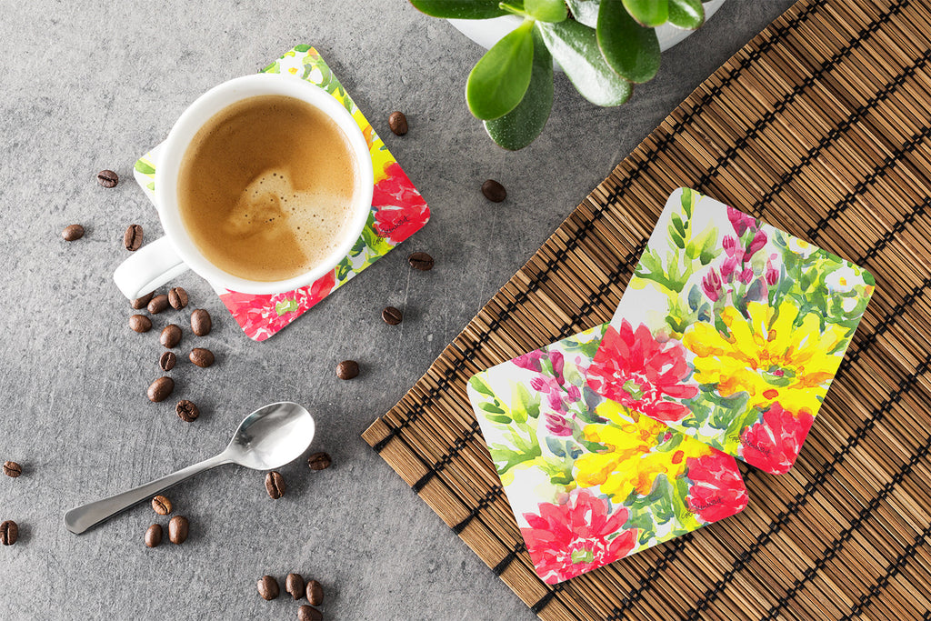 Flower Foam Coasters Set of 4 Cup Coasters for Indoor Outdoor, Tabletop Protection, Anti Slip, Mouse pad Material