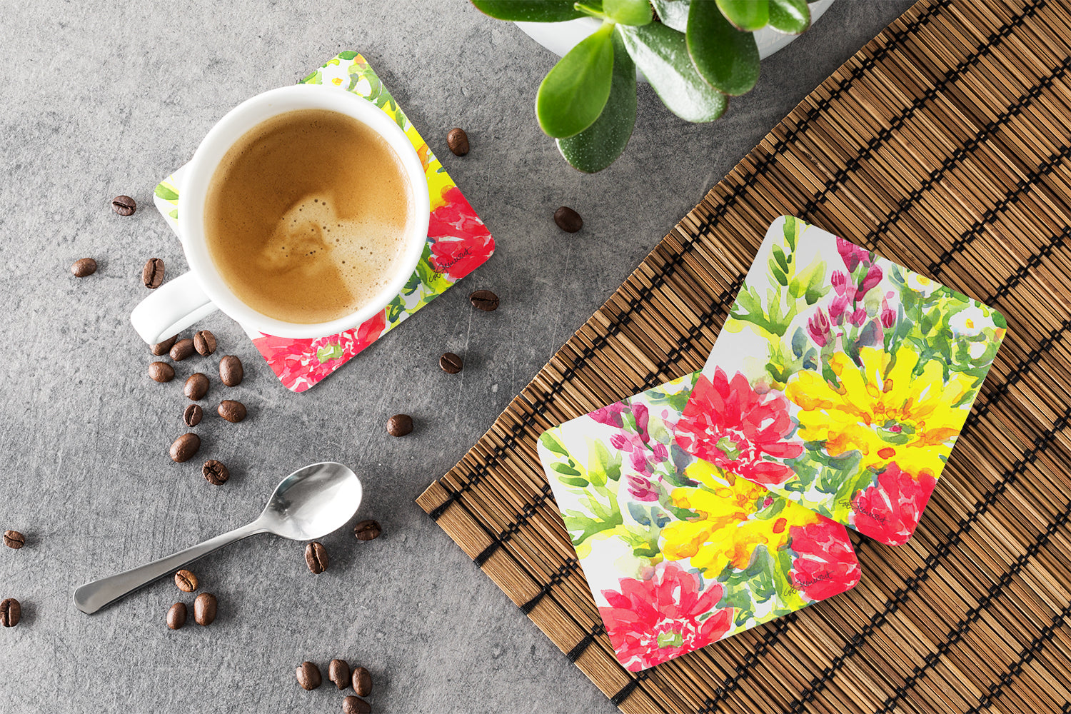 Flower Foam Coasters Set of 4 Cup Coasters for Indoor Outdoor, Tabletop Protection, Anti Slip, Mouse pad Material