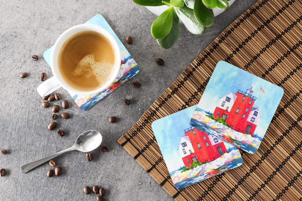 Lighthouse on the rocks Harbour Foam Coasters Set of 4 Cup Coasters for Indoor Outdoor, Tabletop Protection, Anti Slip, Mouse pad Material
