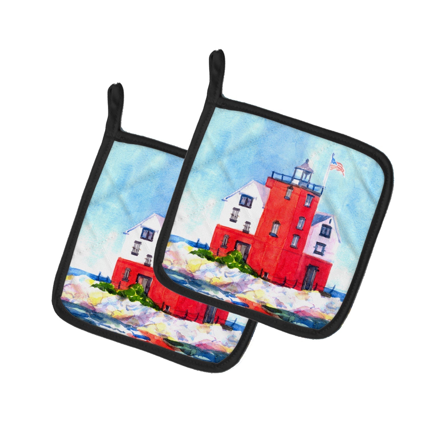 Lighthouse on the rocks Harbour Pot Holder Set of 2 Heat Resistant Quilted Hot Pads 7.5 x 7.5 Inch, Insulated Kitchen Trivets for Cooking & Baking