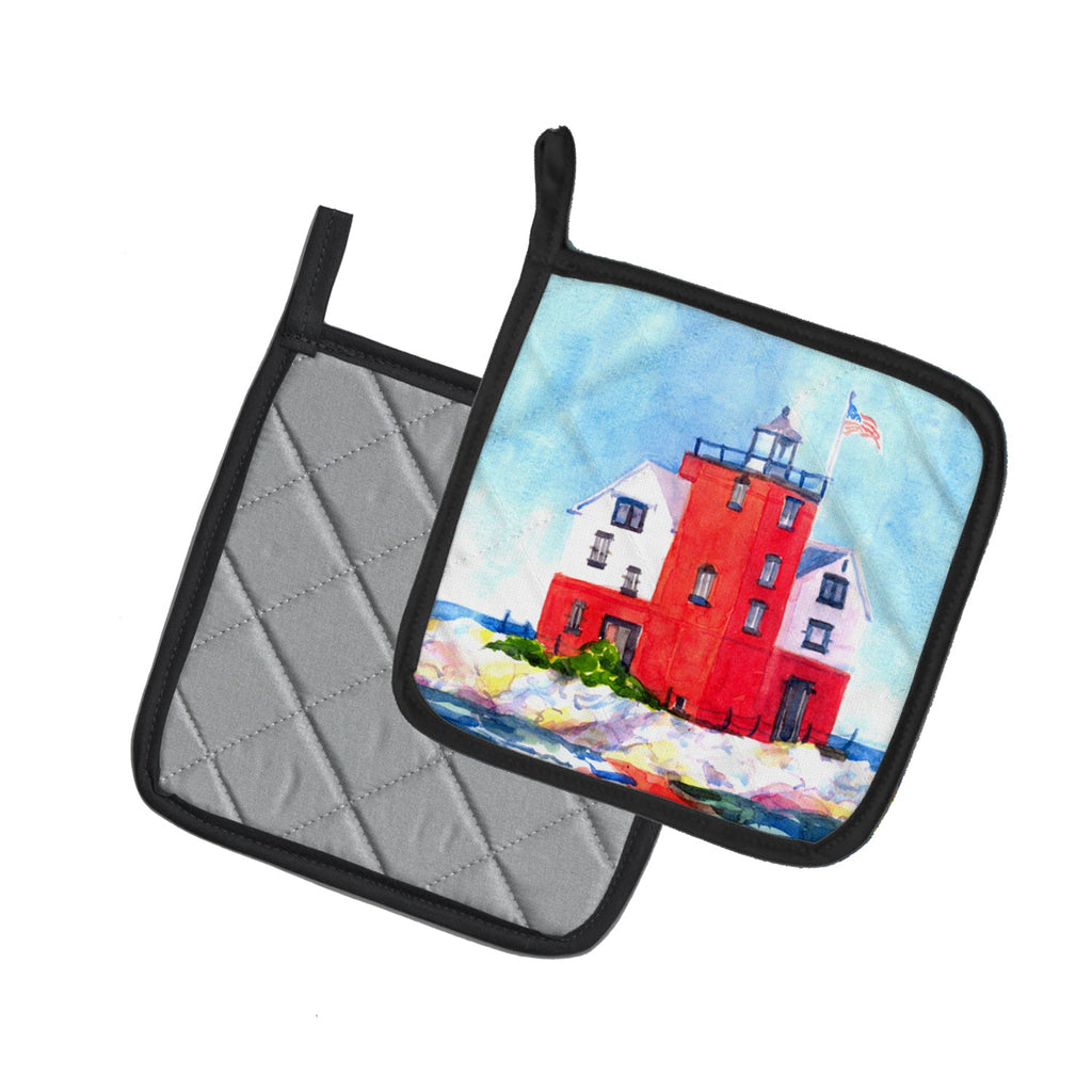 Lighthouse on the rocks Harbour Pot Holder Set of 2 Heat Resistant Quilted Hot Pads 7.5 x 7.5 Inch, Insulated Kitchen Trivets for Cooking & Baking