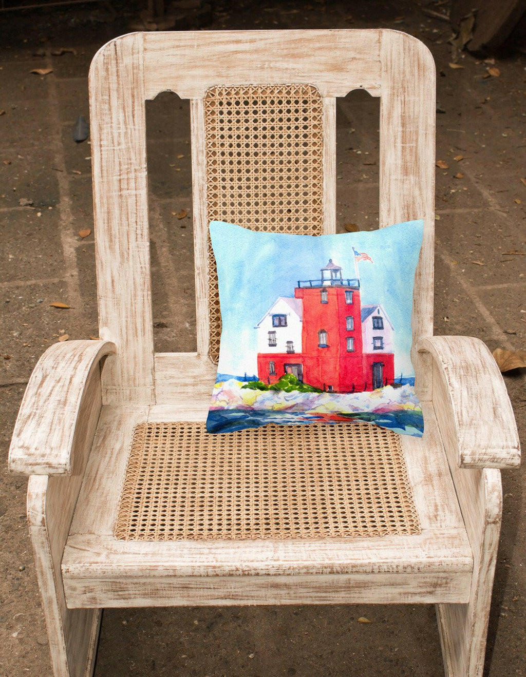 Lighthouse on the rocks Harbour Decorative Throw Pillow 14x14 Indoor Outdoor Accent Cushion, Fabric Cover with Insert for Sofa, Bed, Porch & Living Room
