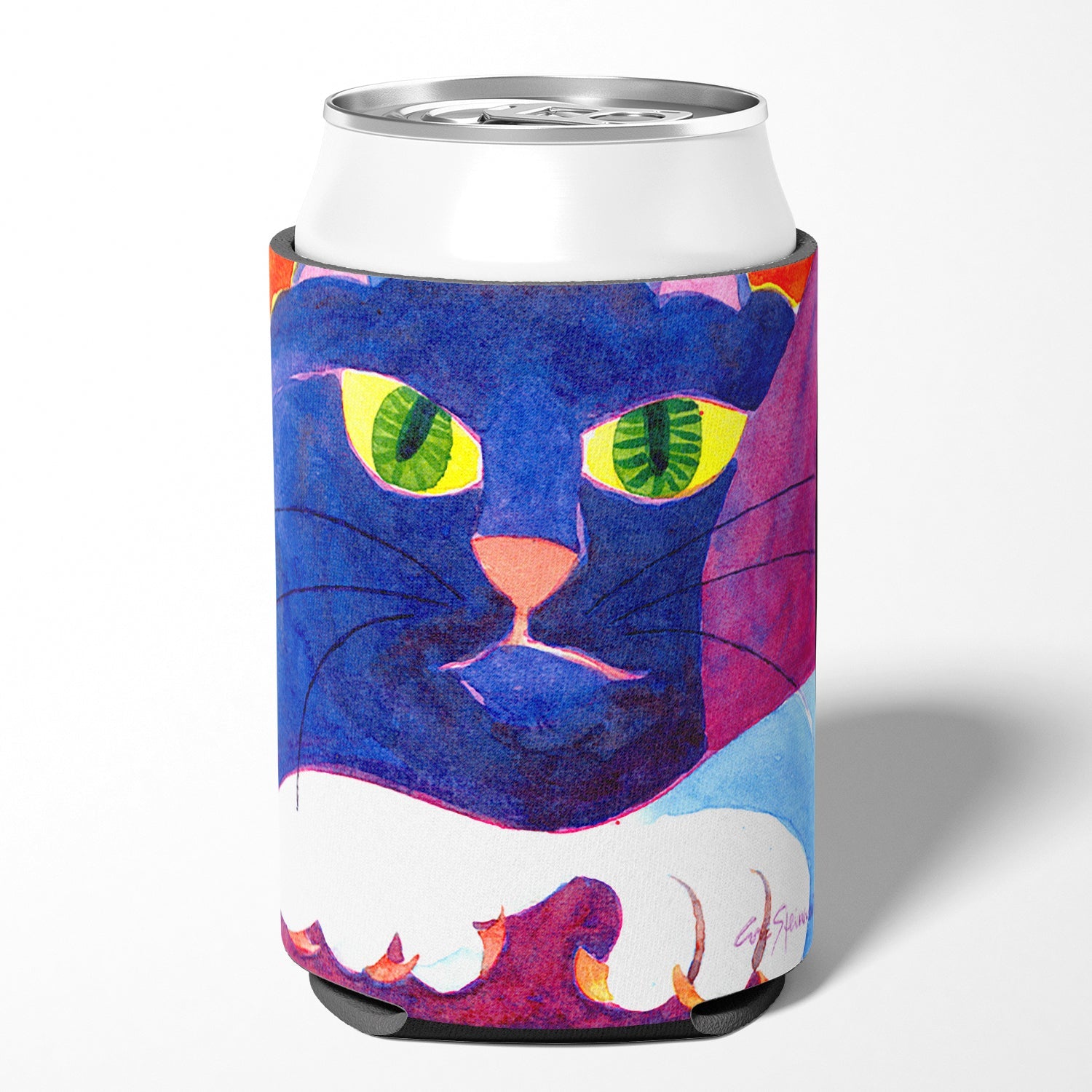 Big Blue Cat Can or Bottle Hugger Cooler Sleeve for Standard 12 oz Cans, Insulated Foam Beer & Soda Can Hugger Reusable