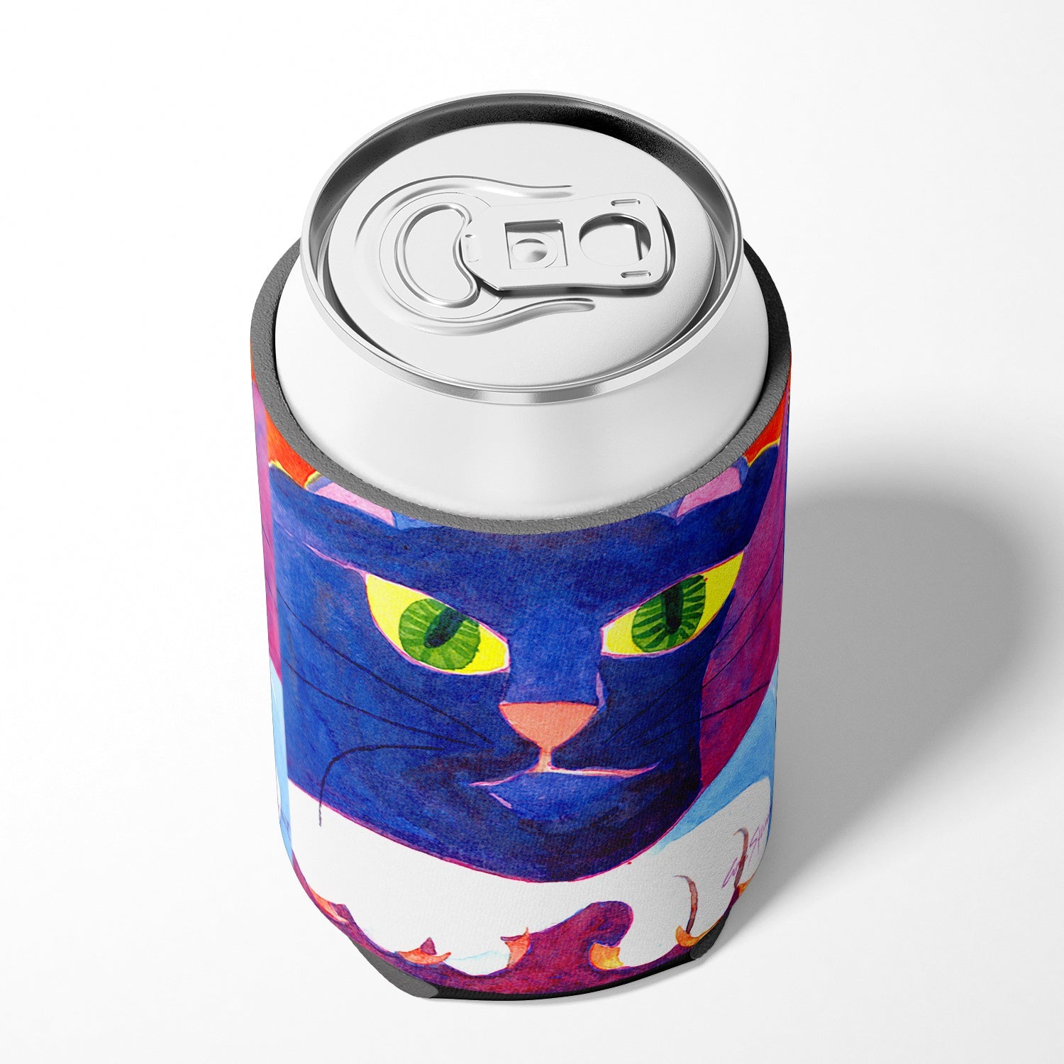 Big Blue Cat Can or Bottle Hugger Cooler Sleeve for Standard 12 oz Cans, Insulated Foam Beer & Soda Can Hugger Reusable