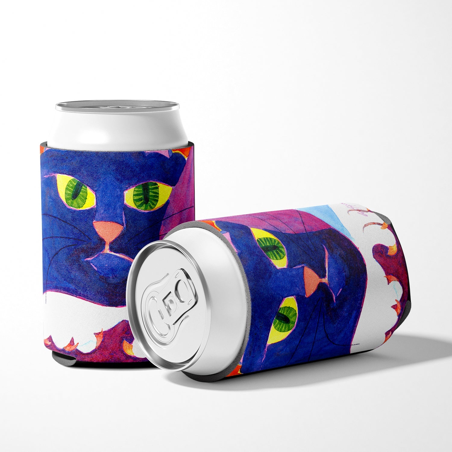 Big Blue Cat Can or Bottle Hugger Cooler Sleeve for Standard 12 oz Cans, Insulated Foam Beer & Soda Can Hugger Reusable