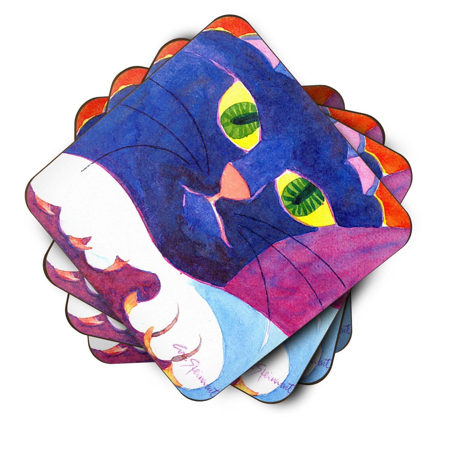 Big Blue Cat Foam Coasters Set of 4 Cup Coasters for Indoor Outdoor, Tabletop Protection, Anti Slip, Mouse pad Material