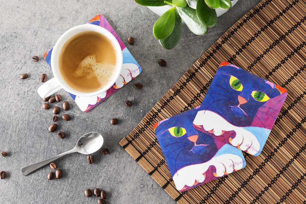 Big Blue Cat Foam Coasters Set of 4 Cup Coasters for Indoor Outdoor, Tabletop Protection, Anti Slip, Mouse pad Material