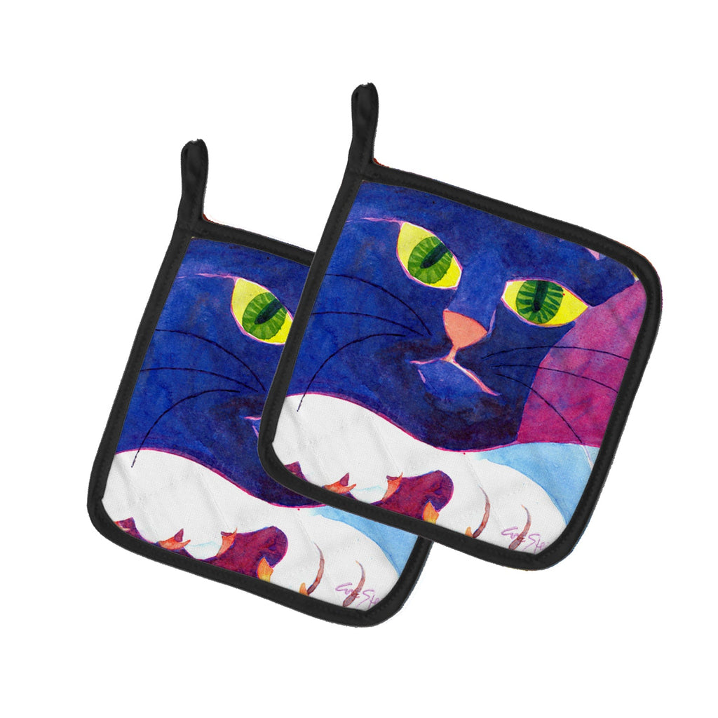 Big Blue Cat Pot Holder Set of 2 Heat Resistant Quilted Hot Pads 7.5 x 7.5 Inch, Insulated Kitchen Trivets for Cooking & Baking