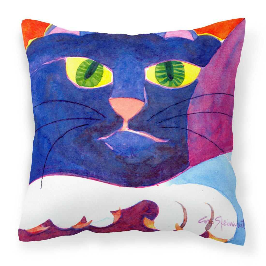 Big Blue Cat Decorative Throw Pillow 14x14 Indoor Outdoor Accent Cushion, Fabric Cover with Insert for Sofa, Bed, Porch & Living Room