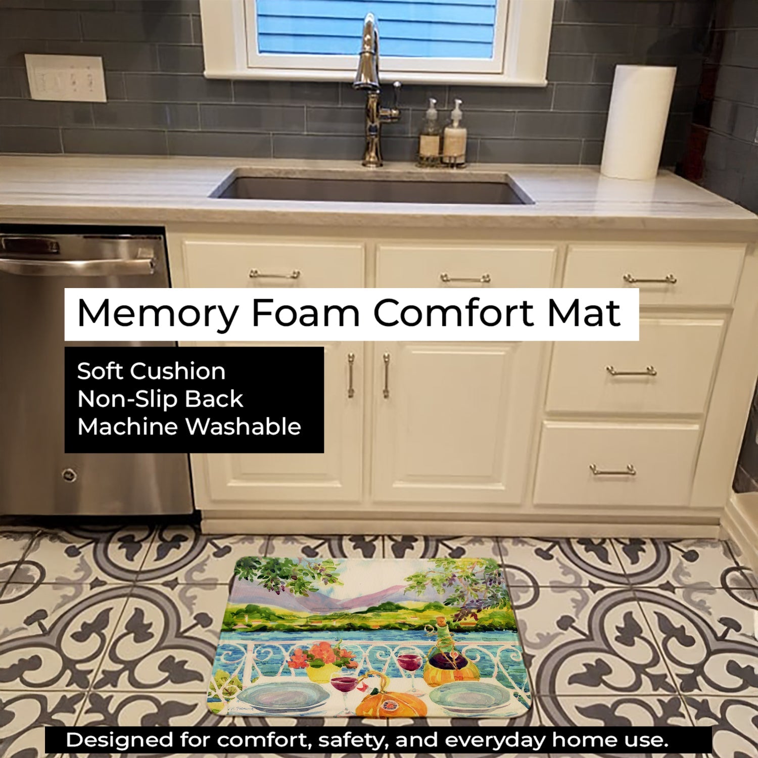 Afternoon of Grape Delights Wine Memory Foam Kitchen Mat Machine Washable Anti-Fatigue Cushion Comfort Bath or Kitchen Rug