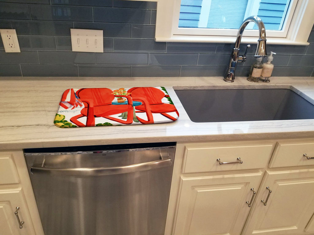Red Chairs Patio View Dish Drying Mat Absorbent Dish Drying Mat Pad for Kitchen Counter Dish Drainer Mat for Countertop, 14 x 21", Multicolor