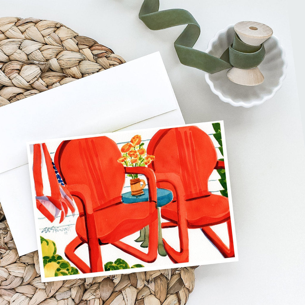 Red Chairs Patio View Greeting Cards Pack of 8 Blank Cards with Envelopes Whimsical A7 Size 5x7