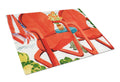 Red Chairs Patio View Cutting Board Tempered Glass Kitchen Cutting Surface, Heat Resistant Chopping, Non-Slip Feet, Food Prep & Serving