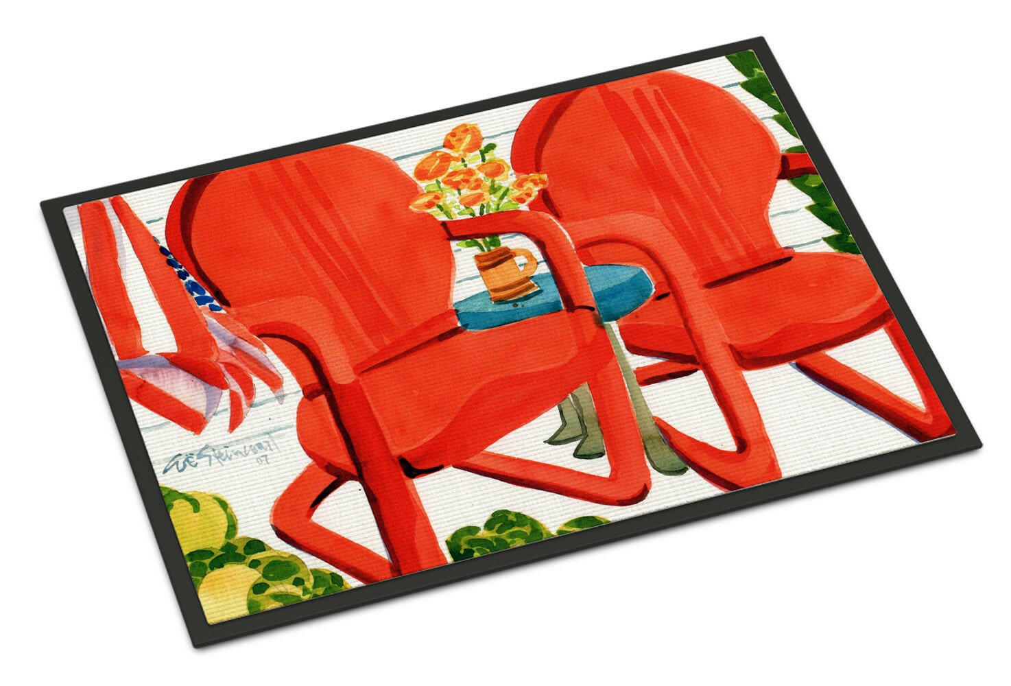Red Chairs Patio View Doormat Indoor Outdoor 18H X 27W Front Door Mat Rugs for Entryway, Non Slip Washable