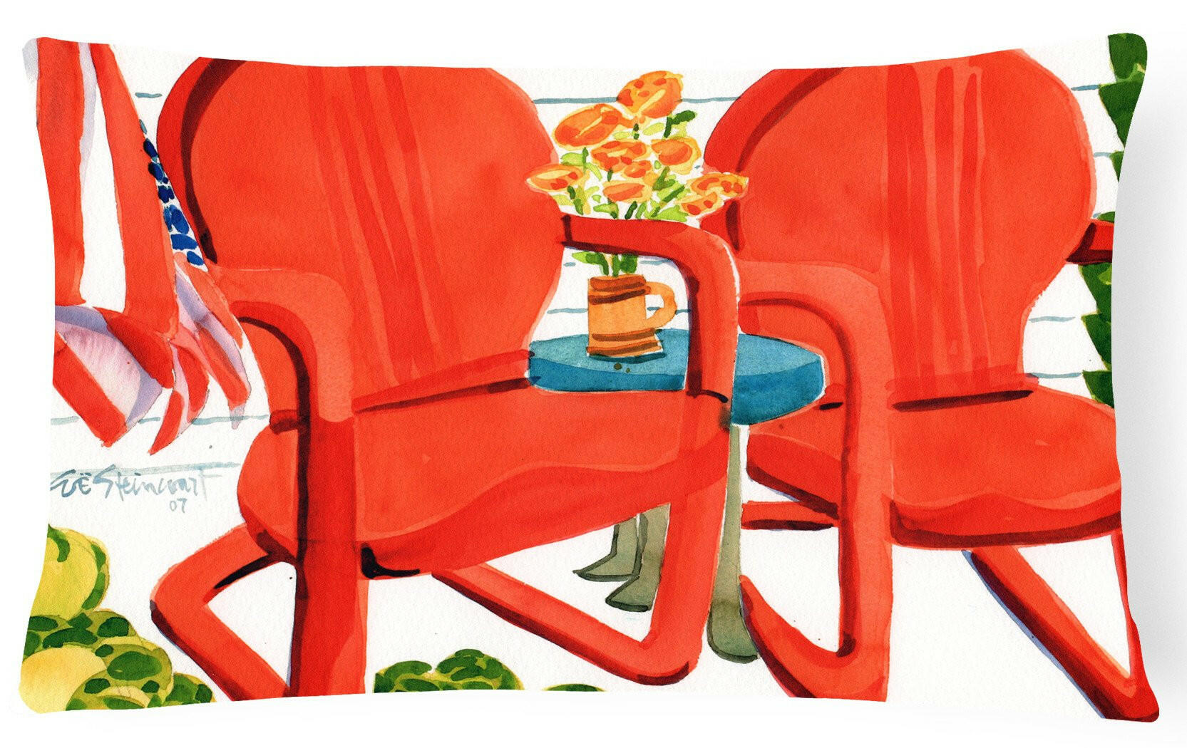 Red Chairs Patio View Decorative Throw Pillow 12x16 Indoor Outdoor Accent Cushion, Fabric Cover with Insert for Sofa, Bed, Porch & Living Room