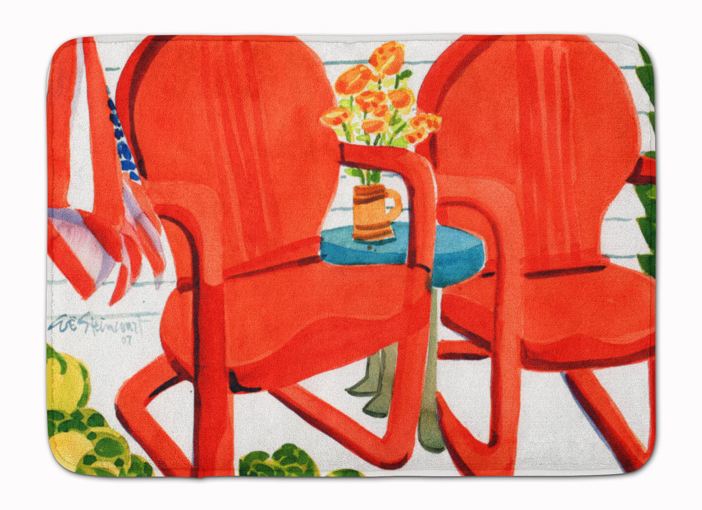 Red Chairs Patio View Memory Foam Kitchen Mat Machine Washable Anti-Fatigue Cushion Comfort Bath or Kitchen Rug