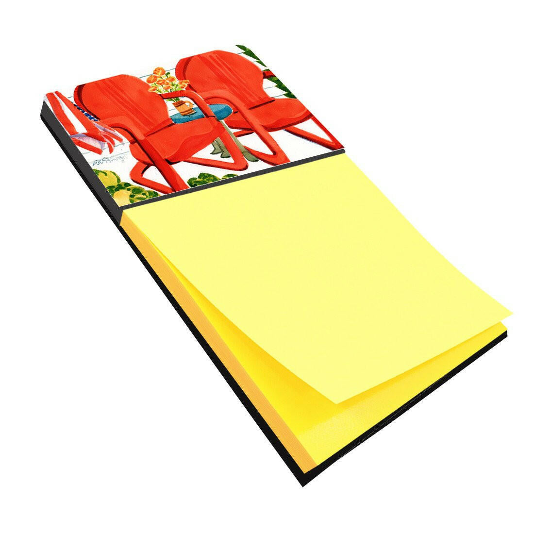 Red Chairs Patio View Watercolor Sticky Note Holder Refillable Dispenser Desk Accessory 3x3 Pad Gift