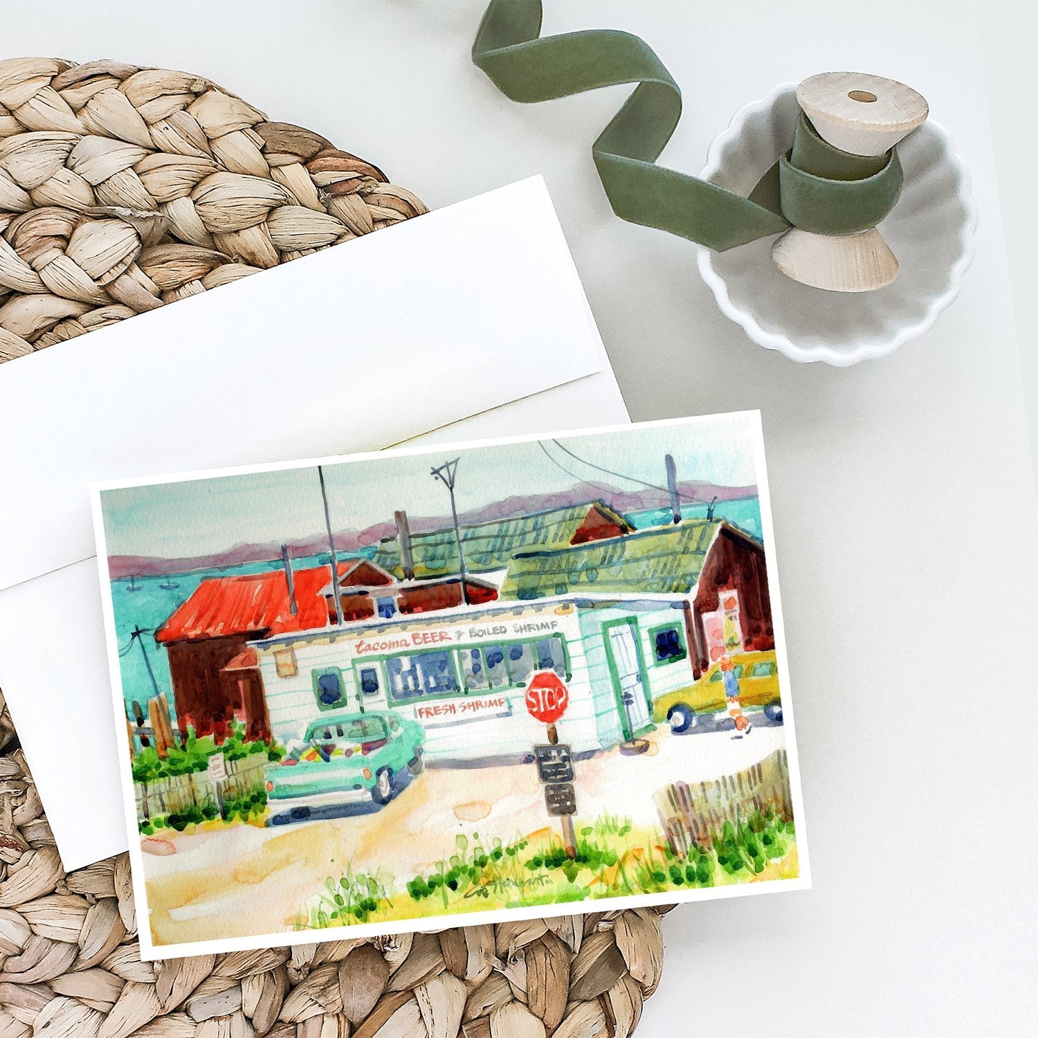 Tacoma Beer and Boiled Shrimp Market Greeting Cards Pack of 8 Blank Cards with Envelopes Whimsical A7 Size 5x7