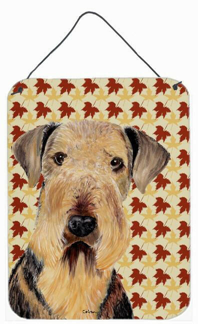Airedale Fall Leaves Portrait Wall or Door Hanging Prints Aluminum Metal Sign Kitchen Wall Bar Bathroom Plaque Home Decor Front Door Plaque, 12x16, Multicolor