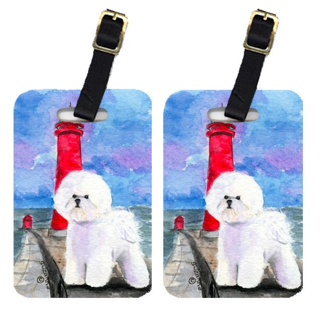 Lighthouse with Bichon Frise Luggage Tag