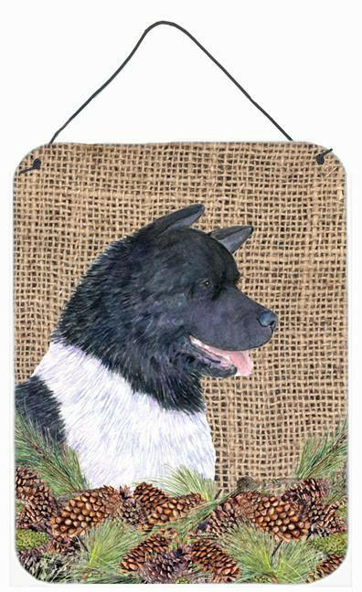Akita on Faux Burlap with Pine Cones Wall or Door Hanging Prints Aluminum Metal Sign Kitchen Wall Bar Bathroom Plaque Home Decor Front Door Plaque, 12x16, Multicolor