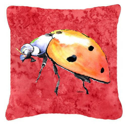 Lady Bug on Red Decorative Throw Pillow 14x14 Indoor Outdoor Accent Cushion, Fabric Cover with Insert for Sofa, Bed, Porch & Living Room