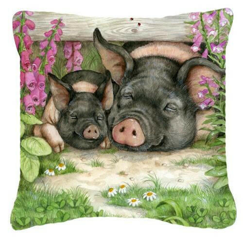 Pigs Under The Fence by Debbie Cook Decorative Throw Pillow 14x14 Indoor Outdoor Accent Cushion, Fabric Cover with Insert for Sofa, Bed, Porch & Living Room