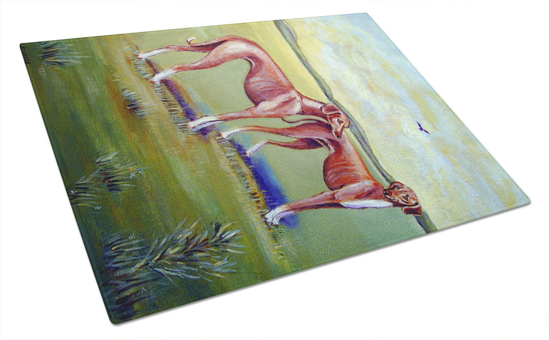 Azawakh Hound Cutting Board Tempered Glass Kitchen Cutting Surface, Heat Resistant Chopping, Non-Slip Feet, Food Prep & Serving
