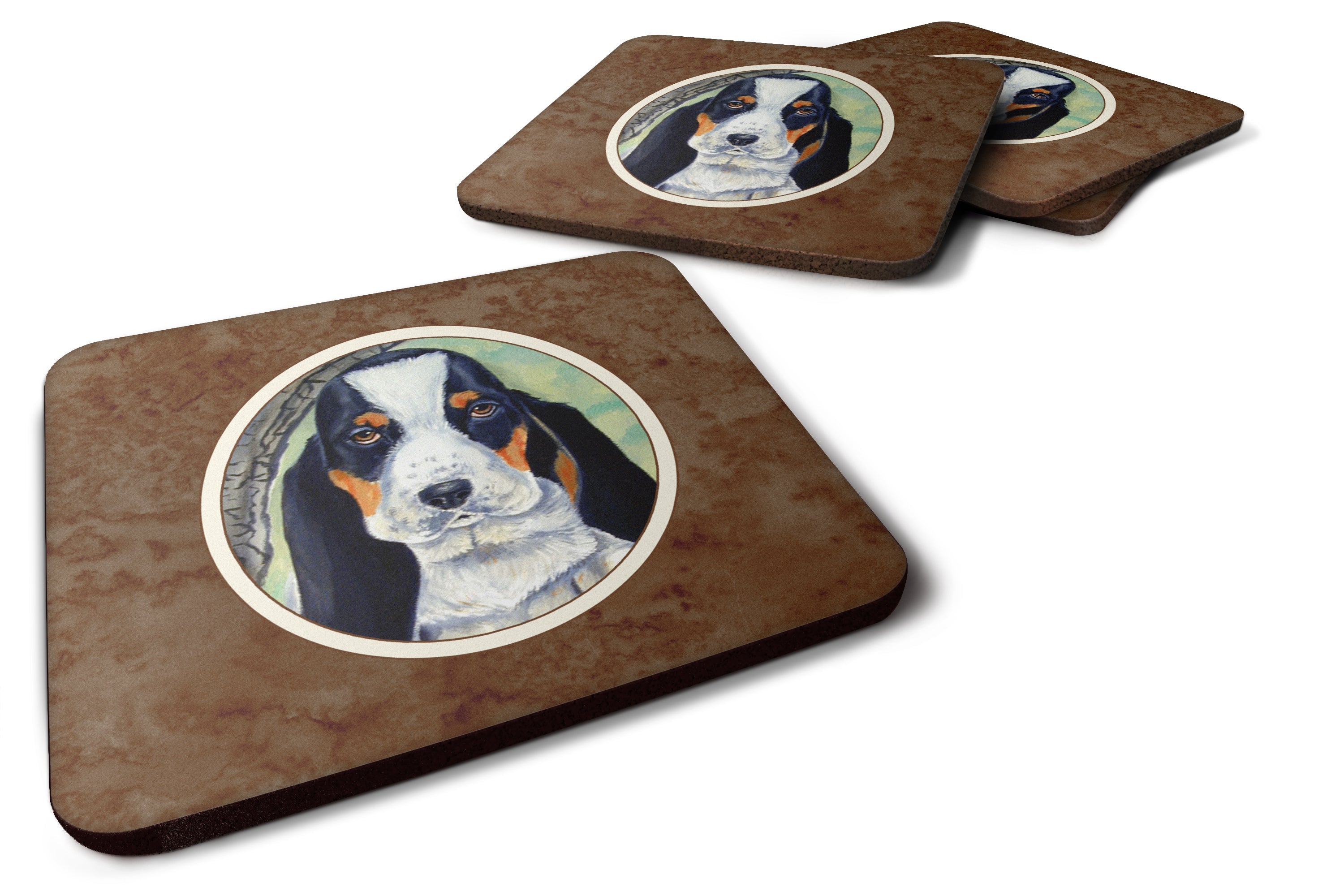 Basset Hound on the branch Foam Coasters Set of 4 Cup Coasters for Indoor Outdoor, Tabletop Protection, Anti Slip, Mouse pad Material