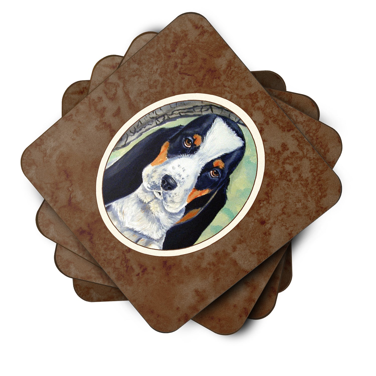 Basset Hound on the branch Foam Coasters Set of 4 Cup Coasters for Indoor Outdoor, Tabletop Protection, Anti Slip, Mouse pad Material