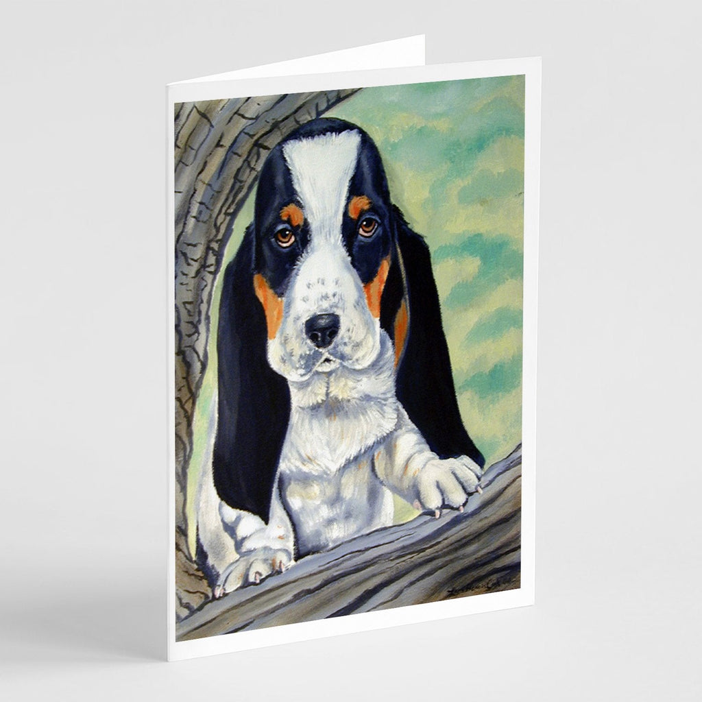 Basset Hound on the branch Greeting Cards Pack of 8 Blank Cards with Envelopes Whimsical A7 Size 5x7
