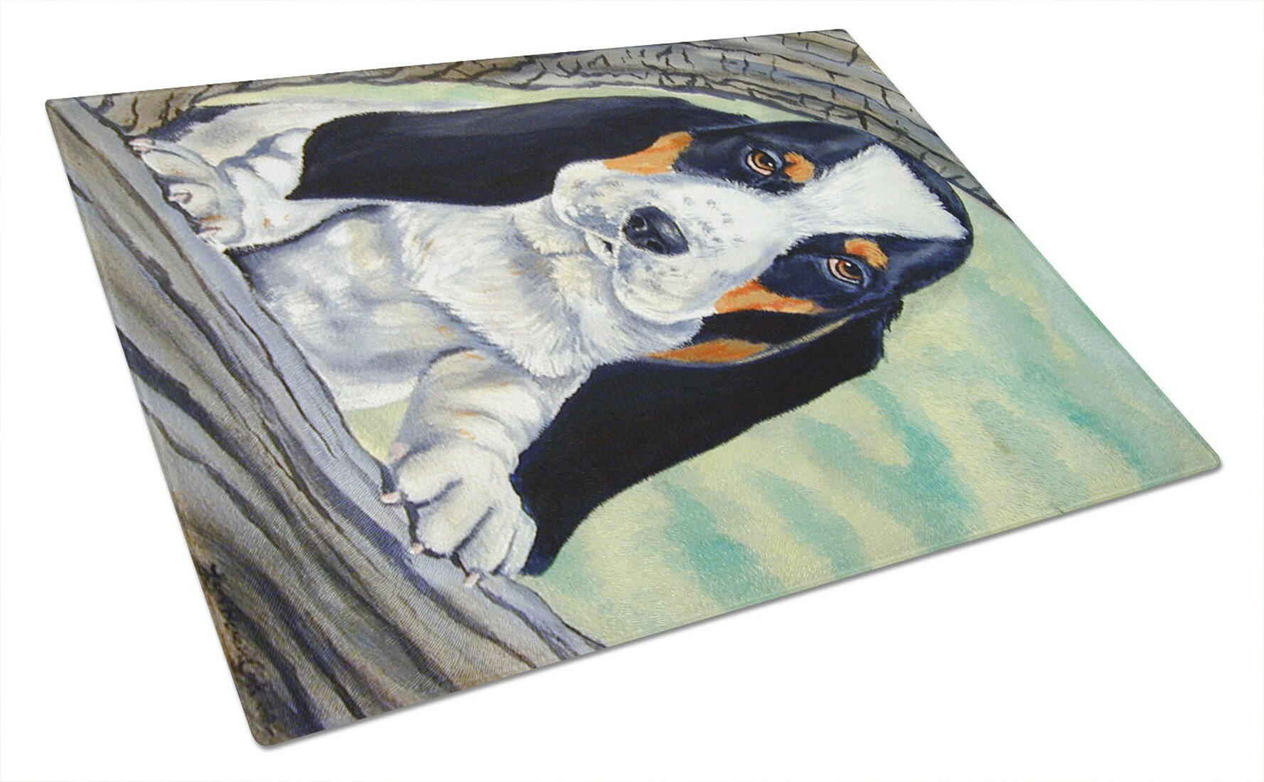 Basset Hound on the branch Cutting Board Tempered Glass Kitchen Cutting Surface, Heat Resistant Chopping, Non-Slip Feet, Food Prep & Serving