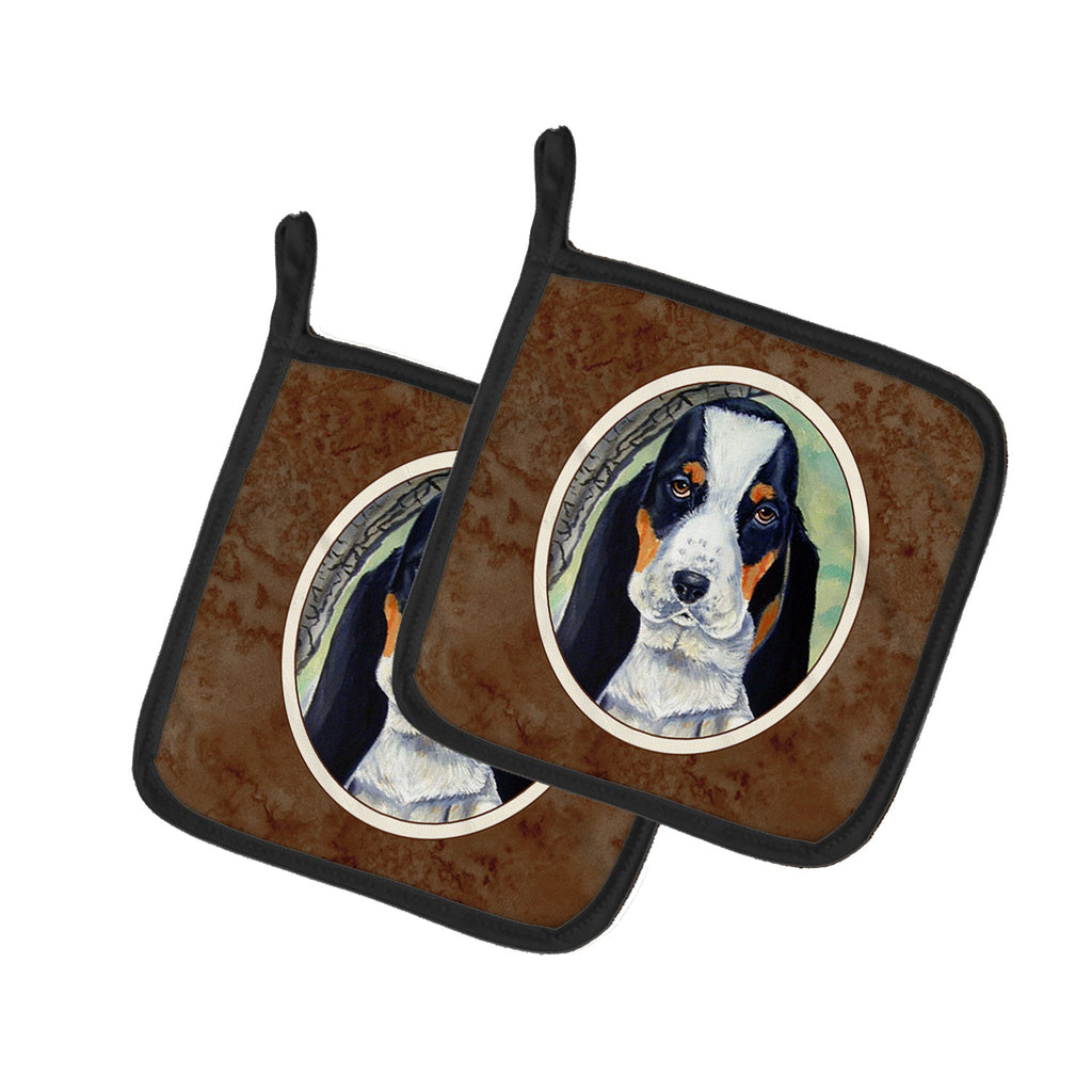 Basset Hound on the branch Pot Holder Set of 2 Heat Resistant Quilted Hot Pads 7.5 x 7.5 Inch, Insulated Kitchen Trivets for Cooking & Baking