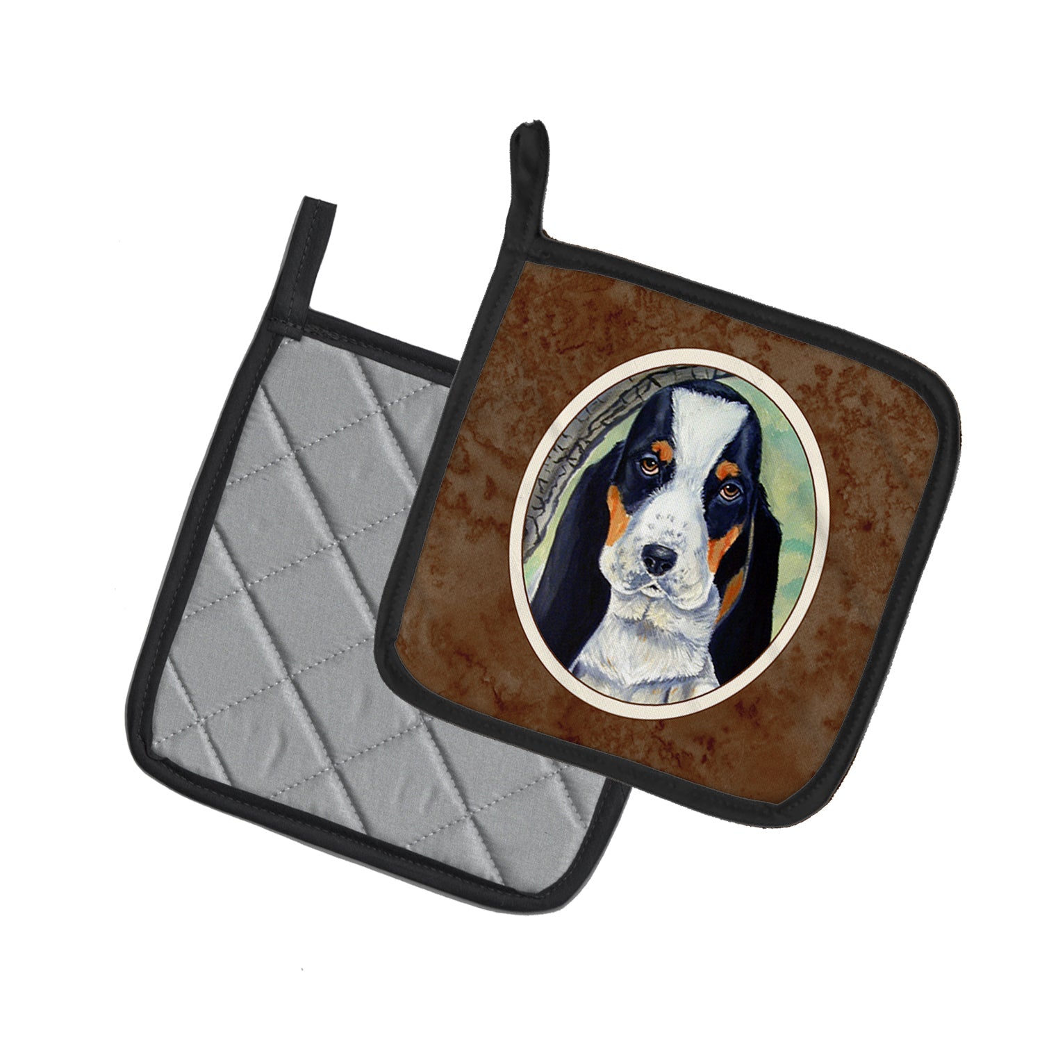 Basset Hound on the branch Pot Holder Set of 2 Heat Resistant Quilted Hot Pads 7.5 x 7.5 Inch, Insulated Kitchen Trivets for Cooking & Baking
