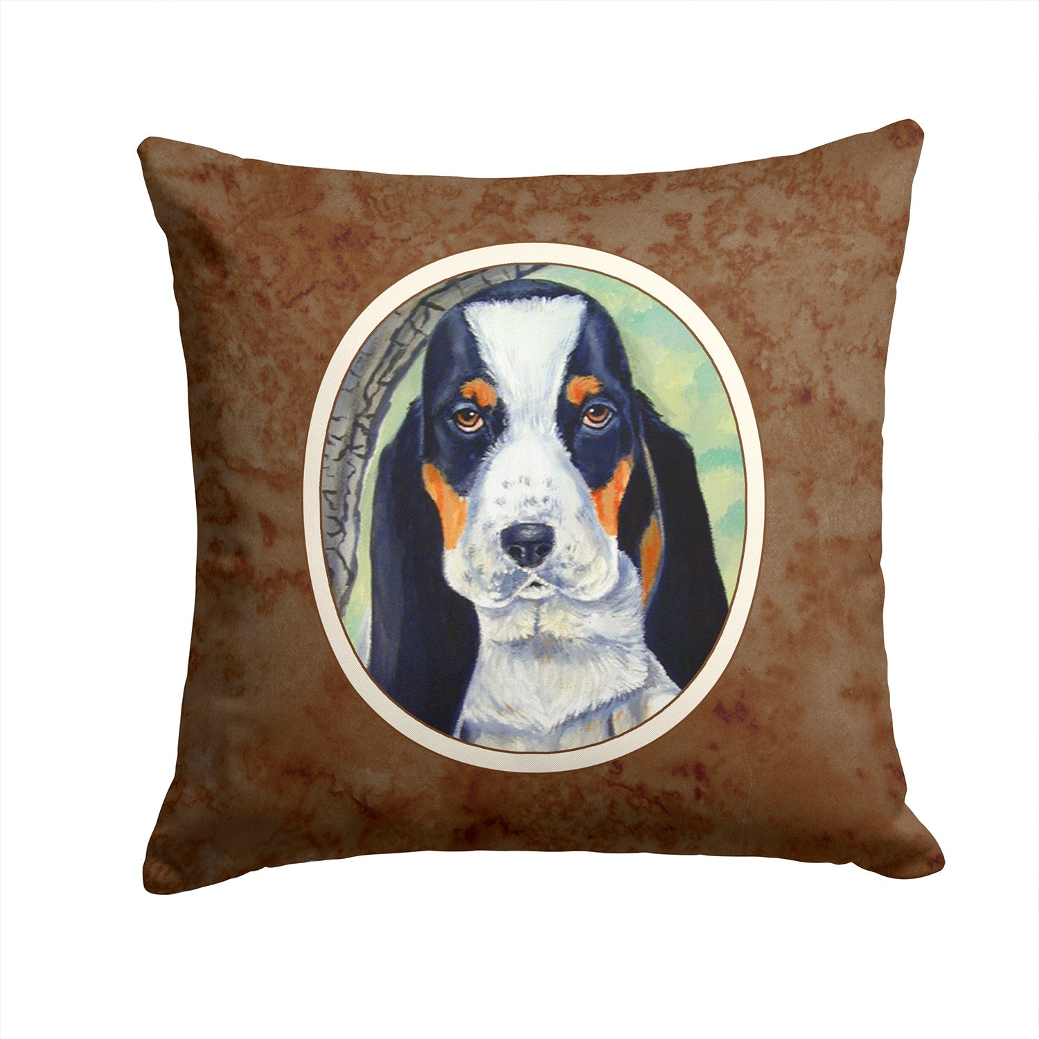 Basset Hound on the branch Decorative Throw Pillow 14x14 Indoor Outdoor Accent Cushion, Fabric Cover with Insert for Sofa, Bed, Porch & Living Room
