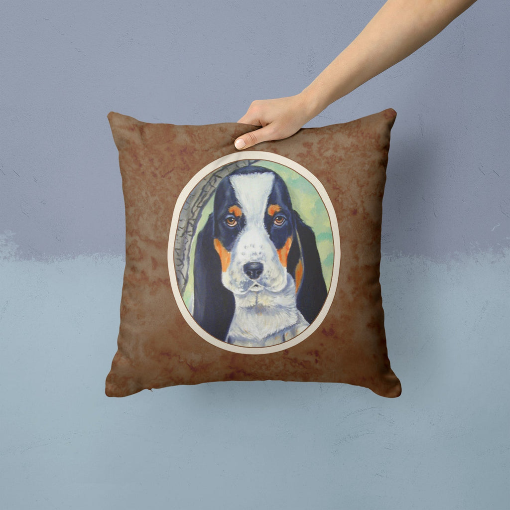 Basset Hound on the branch Decorative Throw Pillow 14x14 Indoor Outdoor Accent Cushion, Fabric Cover with Insert for Sofa, Bed, Porch & Living Room