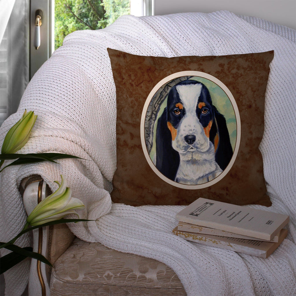 Basset Hound on the branch Decorative Throw Pillow 14x14 Indoor Outdoor Accent Cushion, Fabric Cover with Insert for Sofa, Bed, Porch & Living Room