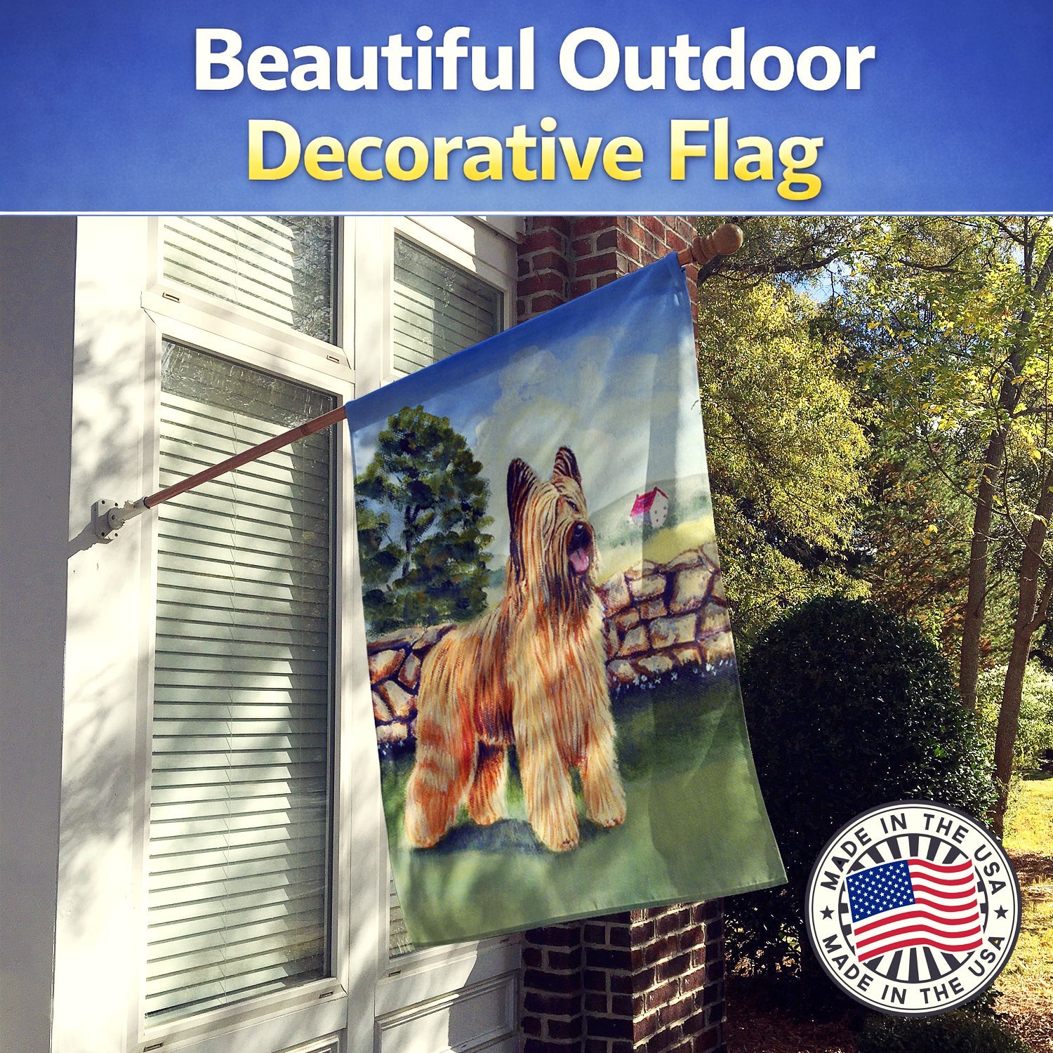 Briard House Flag 28x40 Porch Sleeve Pole Decorative Outside Yard Banner Artwork Wall Hanging, Polyester