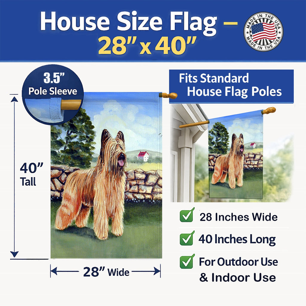 Briard House Flag 28x40 Porch Sleeve Pole Decorative Outside Yard Banner Artwork Wall Hanging, Polyester
