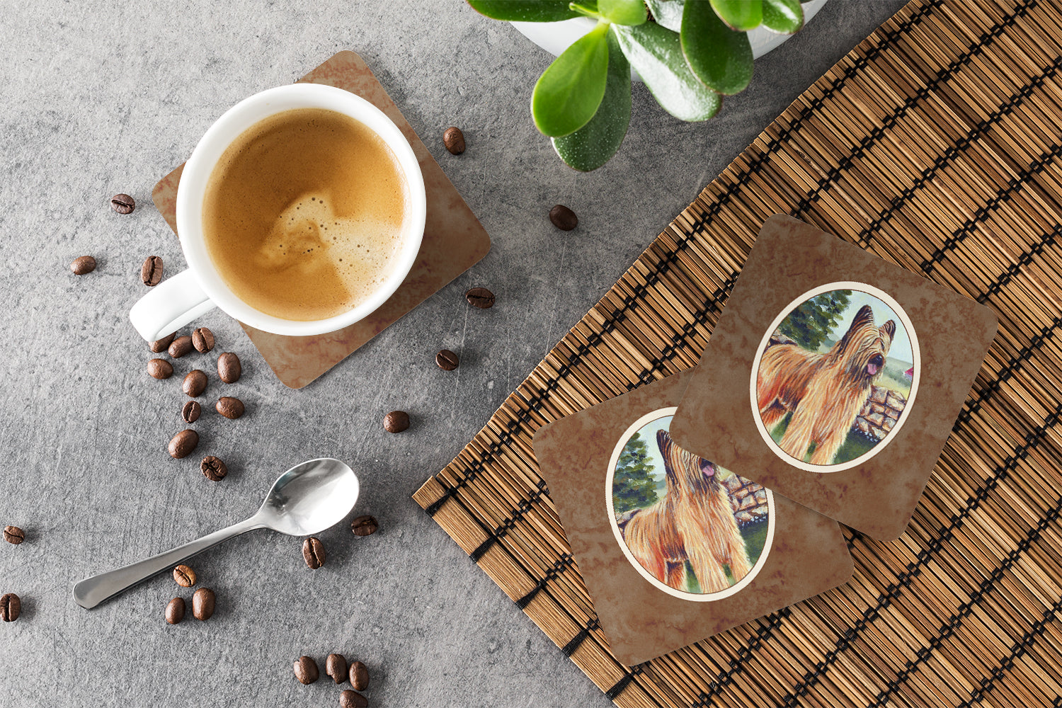 Briard Foam Coasters Set of 4 Cup Coasters for Indoor Outdoor, Tabletop Protection, Anti Slip, Mouse pad Material