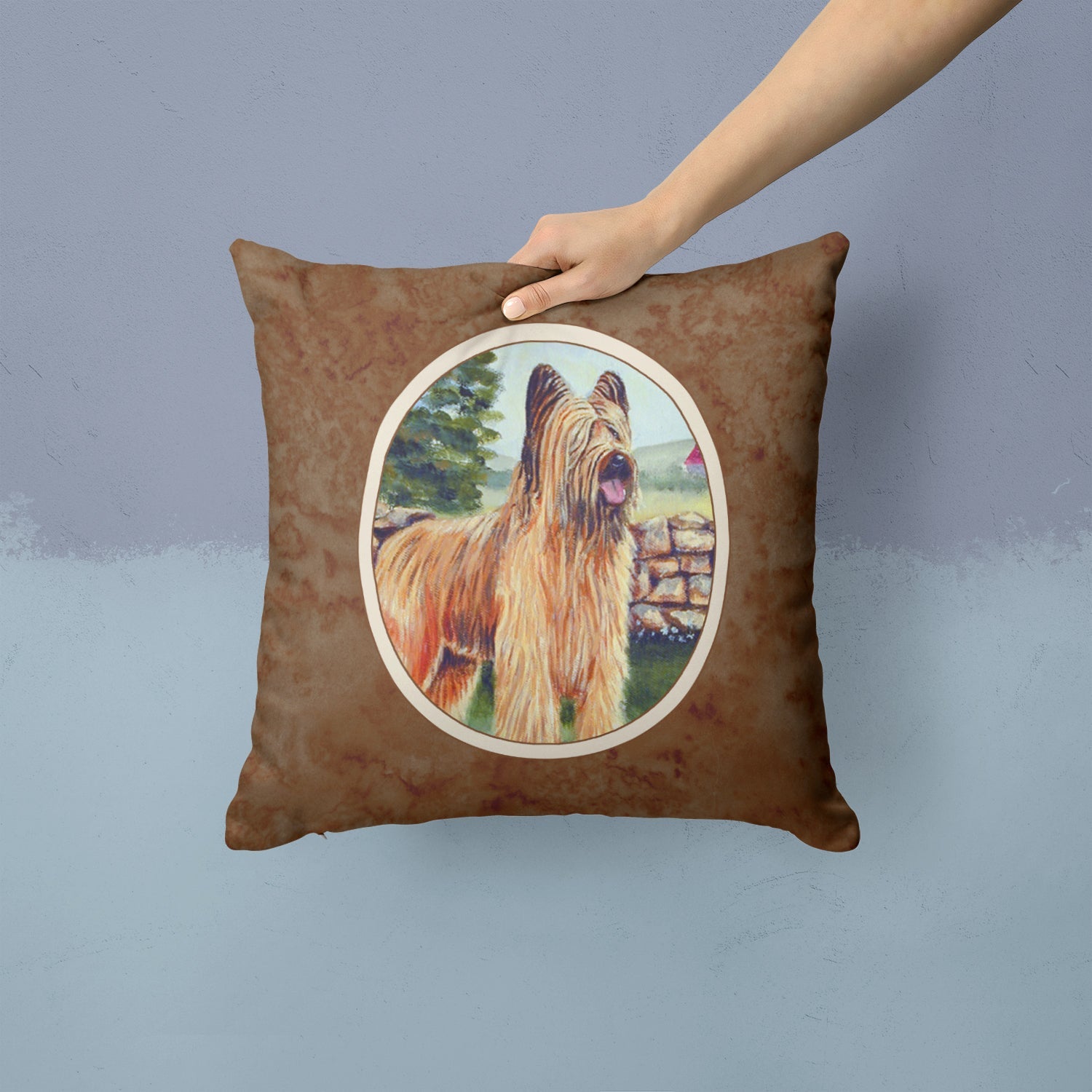 Briard Decorative Throw Pillow 14x14 Indoor Outdoor Accent Cushion, Fabric Cover with Insert for Sofa, Bed, Porch & Living Room