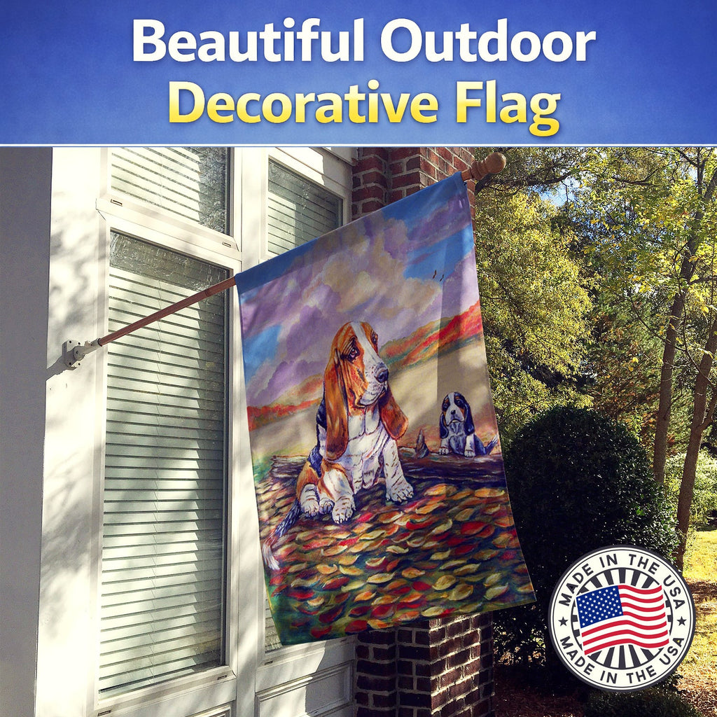 Basset Hound House Flag 28x40 Porch Sleeve Pole Decorative Outside Yard Banner Artwork Wall Hanging, Polyester